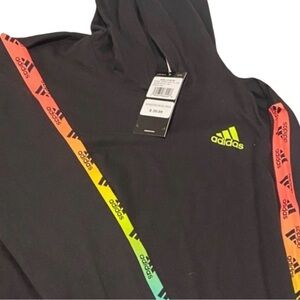 Adidas Black Hoodie with Multicolor Stripes boys size M - BNWT